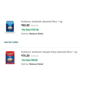 Kohinoor Authentic Basmati Rice 1 kg at ₹82 | Jiomart Deal Kohinoor Authentic Basmati Rice 1 kg at ₹82 | Jiomart Deal