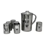 Dynore Stainless Steel Set of 6 Round Glass and 1 Jug 1.5 LTR Dynore Stainless Steel Set of 6 Round Glass and 1 Jug 1.5 LTR