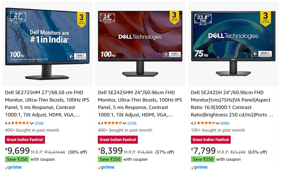 Dell Monitors: Up to 75% Off + Extra ₹2000 Off with HDFC Cards at Amazon Dell Monitors: Up to 75% Off + Extra ₹2000 Off with HDFC Cards at Amazon