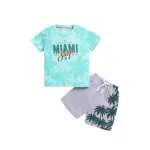 Little Ninja Cotton Half Sleeves Palm Trees Print Tee & Shorts Set Little Ninja Cotton Half Sleeves Palm Trees Print Tee & Shorts Set