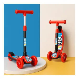 Kids Kick Scooter Adjustable Height – Foldable Skate – 50kg Max – Red & Black Kids Kick Scooter Adjustable Height – Foldable Skate – 50kg Max – Red & Black