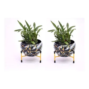 Solimo Tripod Stand Set of 2 Flower Design Iron Black Solimo Tripod Stand Set of 2 Flower Design Iron Black