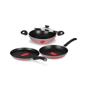 Pigeon Nonstick Cookware Set – Dosa Tawa, Kadai, Frying Pan (Pink) Pigeon Nonstick Cookware Set – Dosa Tawa, Kadai, Frying Pan (Pink)