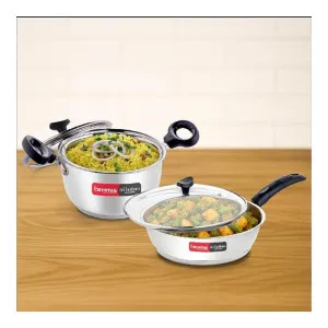 Crystal Tribottom 160Mm Casserole with Glass Lid + 225Mm Fry Pan at ₹798 | Amazon Deal Crystal Tribottom 160Mm Casserole with Glass Lid + 225Mm Fry Pan at ₹798 | Amazon Deal