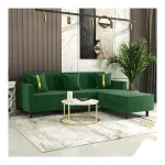 FURNY Carlo 4 Seater L Shape Sofa Set Velvet Fabric Green FURNY Carlo 4 Seater L Shape Sofa Set Velvet Fabric Green