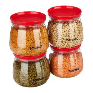 Solimo Plastic Storage Jars 800 ml, 4-Pack – BPA Free Kitchen Containers Solimo Plastic Storage Jars 800 ml, 4-Pack – BPA Free Kitchen Containers