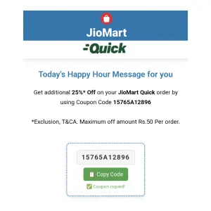 JioMart Quick Order Loot Flat 25% Off JioMart Quick Order Loot Flat 25% Off