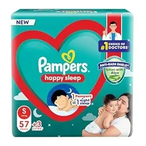 Pampers Happy Sleep Baby Diapers S 60 Count – Rs 318 Pampers Happy Sleep Baby Diapers S 60 Count – Rs 318