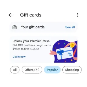 Google Pay 40% Cashback on Gift Card Purchase at ₹150 | Google Pay Deal Google Pay 40% Cashback on Gift Card Purchase at ₹150 | Google Pay Deal