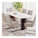 Home Centre Trinity Faux Marble 6-Seater Dining Set with Chairs – Beige Home Centre Trinity Faux Marble 6-Seater Dining Set with Chairs – Beige