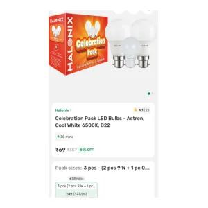 Halonix Celebration Pack LED Bulbs (9W & 0.5W) at ₹69 | BigBasket Deal Halonix Celebration Pack LED Bulbs (9W & 0.5W) at ₹69 | BigBasket Deal
