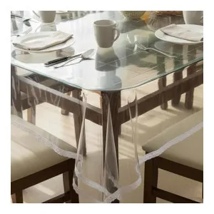 STITCHNEST PVC Transparent 4 Seater Dining Table Cover with Silver Lace – 40×60 Inches STITCHNEST PVC Transparent 4 Seater Dining Table Cover with Silver Lace – 40×60 Inches