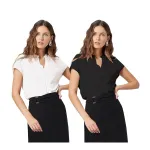 Toochki Women’s Crop Rayon Shirt – Pack of Two – White Black Toochki Women’s Crop Rayon Shirt – Pack of Two – White Black