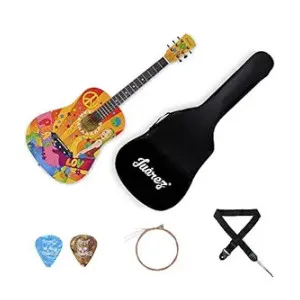 Juarez Retro Acoustic Guitar 38-Inch Cutaway Hippie Peace Design Deal Juarez Retro Acoustic Guitar 38-Inch Cutaway Hippie Peace Design Deal