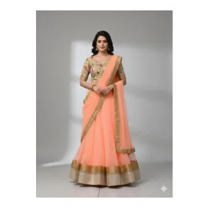 Anugrah Floral Print Semi Stitched Lehenga Choli Orange Anugrah Floral Print Semi Stitched Lehenga Choli Orange
